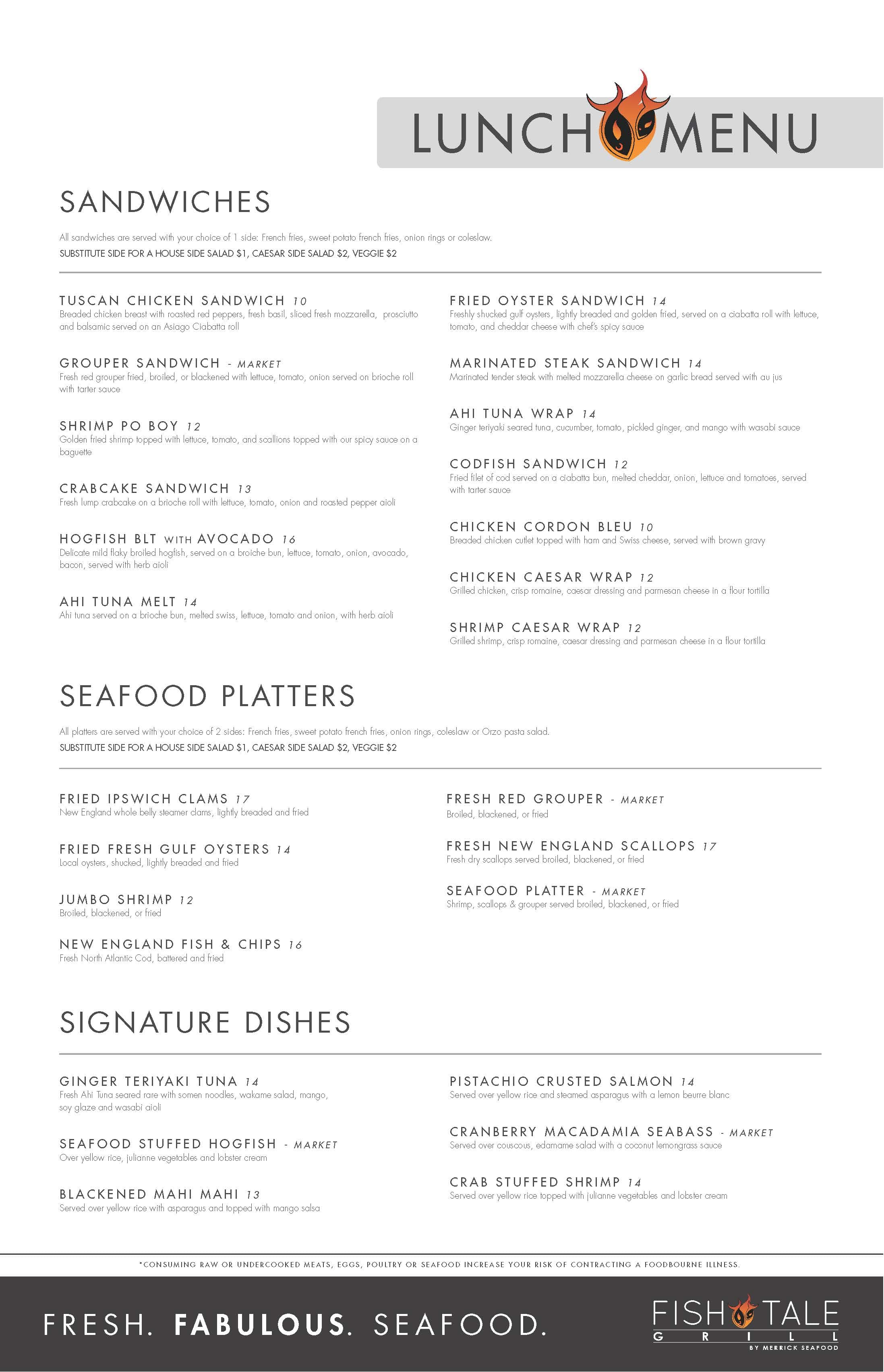 FishTale Lunch Menu Page 2