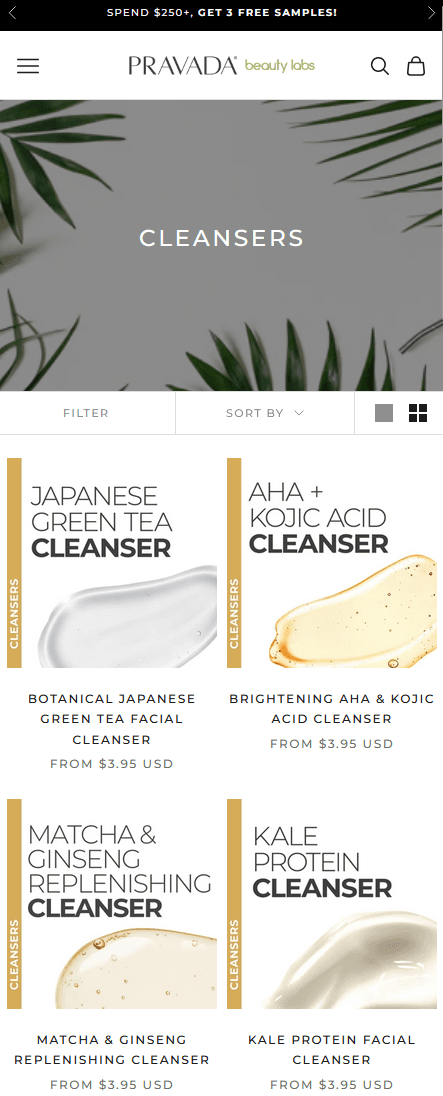 Pravada Beauty Labs mobile view