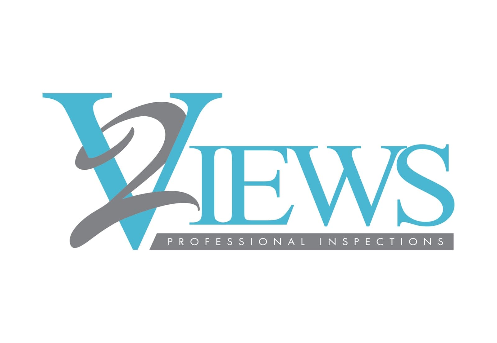 2 Views logo: teal 'V' overlapping a gray cursive '2' to form 'VIEWS,' gray banner reading 'PROFESSIONAL INSPECTIONS.'