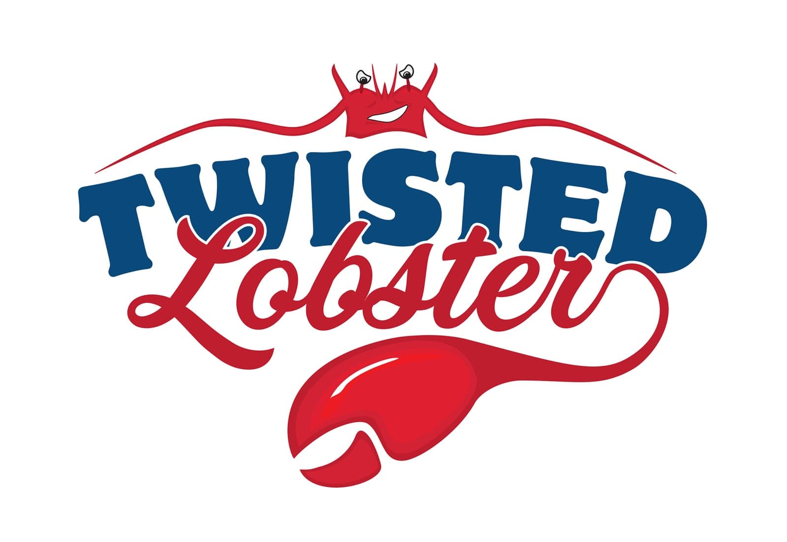 Twisted Lobster logo: navy 'TWISTED' text with red script 'Lobster,' illustrated smiling red lobster claw above.